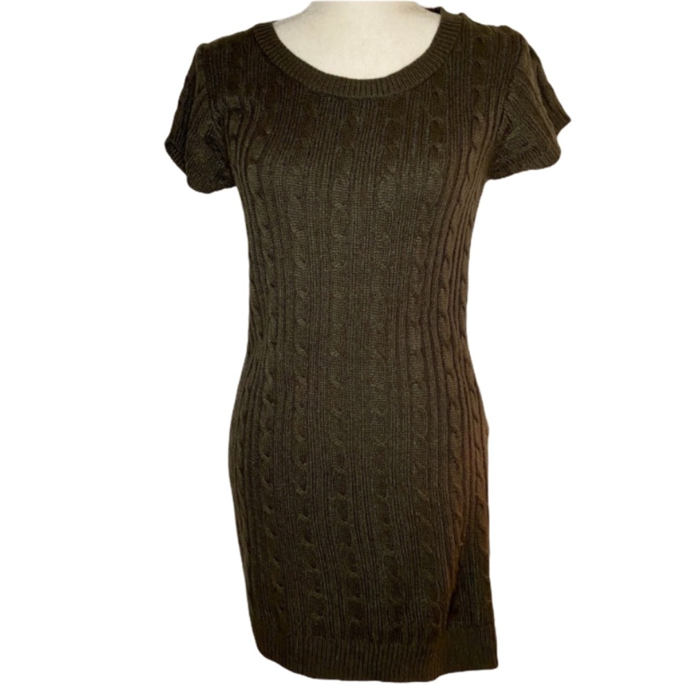 XXI Forever 21 Cable Knit Short Sleeve Sweater Dress Gray Green Size Medium